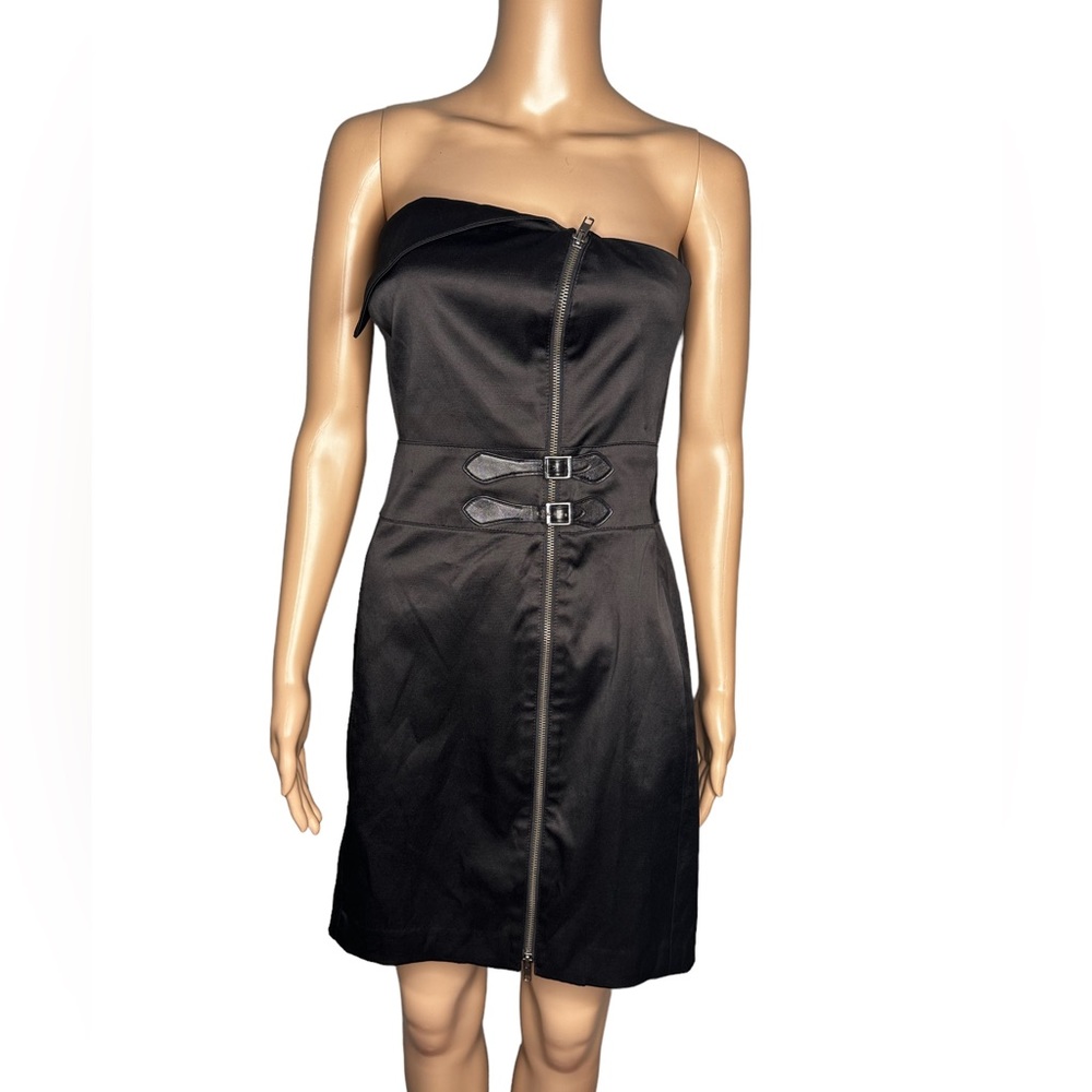 Bebe black strapless zipper front mini dress size S